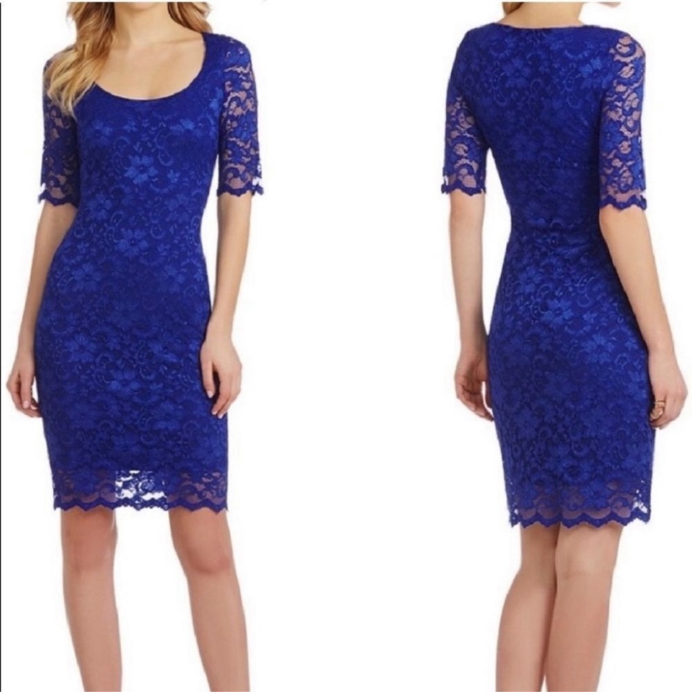 Badgley Mischka Lined Blue Lace Dress. Size 10 - Picture 1 of 8